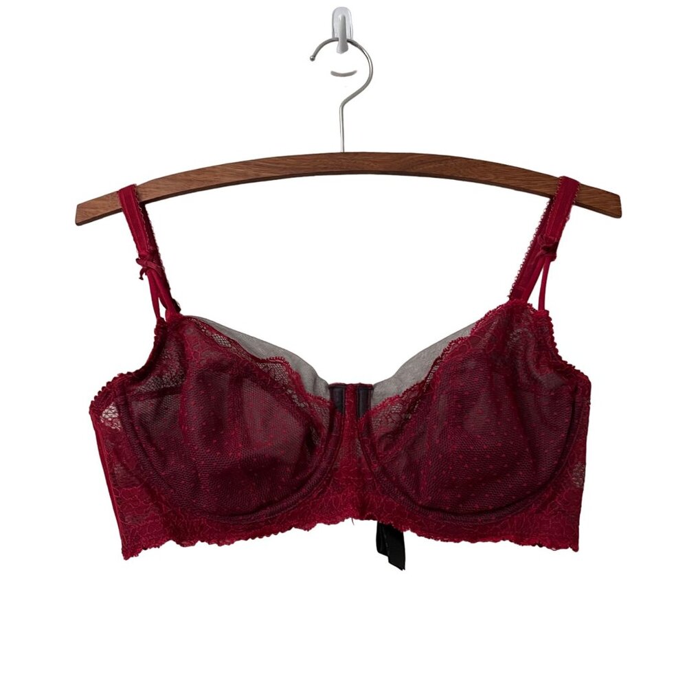 Fayreform Maroon Gray Mesh Sheer Lace Wired Bra Size 34DD